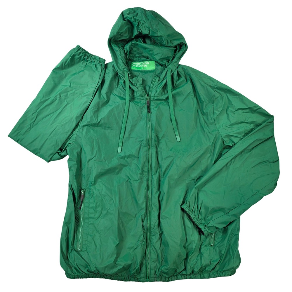 United Colors of Benetton Hooded Windbreaker Jacket Green XXL Mens Lightweight